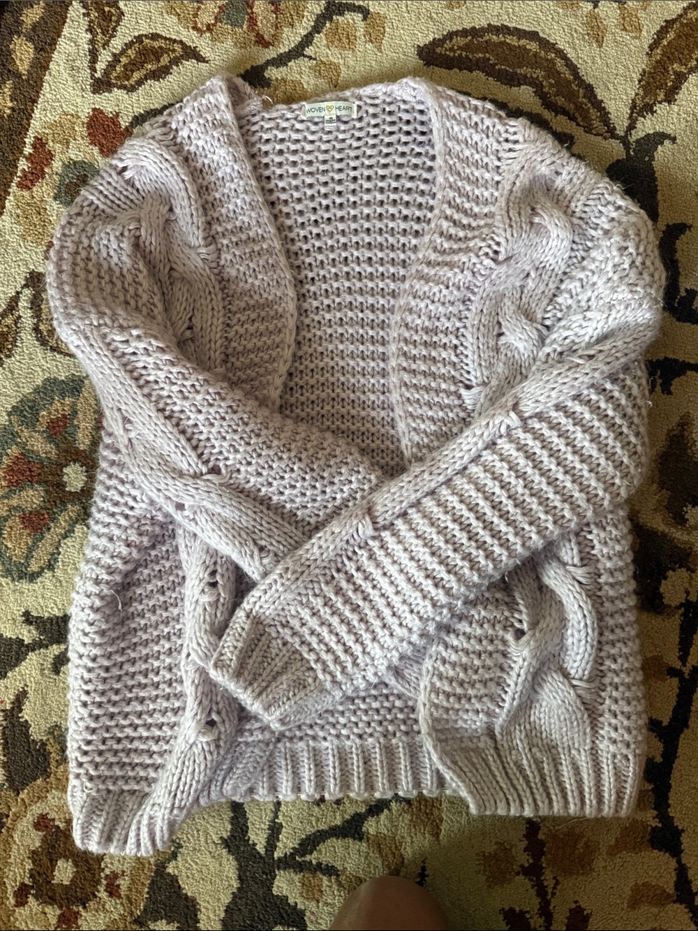 Woven Heart Light Lavender Cable Knit Cardigan